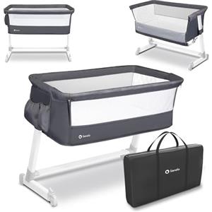 lionelo Theo 2in1 Culla Co-sleeping e Lettino da viaggio per neonato e bambini fino 9kg Regolabile in altezza e Inclinazione Parete aperta rete traspirata, Materasso Zanzariera