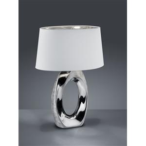 RL LIVE YOUR LIGHT Lampada da Tavolo Taba - Paralume in Tessuto Bianco, Base in Ceramica Argento, Stile Moderno, Altezza 52 cm
