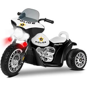 Playkin POLIZIA NERO - Motocicletta elettrica polizia polizia bambini batteria 6V ricaricabile triciclo +2 anni giocattoli per bambini cavalca bambini batteria auto