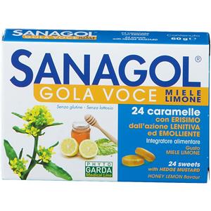Phyto Garda Sanagol Gola Voce Miele e Limone - Integratore Alimentare con Erisimo, 24 Caramelle