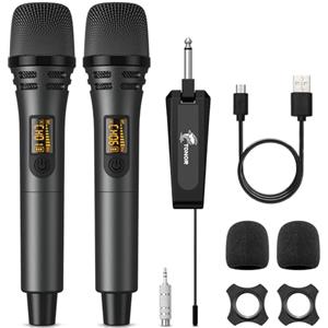 TONOR Microfono Karaoke Wireless UHF, Microfono Vocale Dinamico Palmare con Ricevitore Ricaricabile per Karaoke, Discorsi, Matrimoni, DJ, Spettacoli, Chiesa, Aula, Conferenze, 60M, Grigio, TW320
