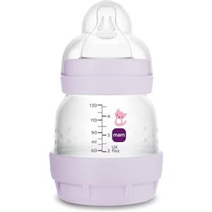 MAM Biberon Easy Start 130 ml, Biberon anticolica per allattamento misto che riduce le bolle d'aria e il rischio di coliche, Accessori neonati autosterilizzanti e con tettarella misura 10 Rosa