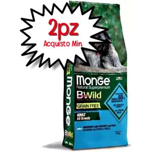 MONGE CANE CROCCHETTA BWILD GRAIN FREE ALL BREEDS ADULT ACCIUGHE PATATE PIS 12KG [PREZZO A CONFEZIONE - acquisto min. 2 confezioni]