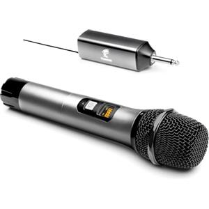 TONOR Microfono Senza Fili, UHF Sistema Wireless Microfonico Portatile in Metallo Cordless con Ricevitore Ricaricabile, Uscita 1/4 per Amplificatore, Macchina da Karaoke, 60m, Argento, TW620