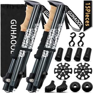 GUHAOOL Bastoni Trekking Bastoncini da Trekking, 2 Pezzi Nordic Walking Nordic Walking Bastoncini Pieghevole Regolabile 108-139cm, Bastoncini Trekking Carbonio Allu 7075 con 5 Paia di Puntali in Gomma