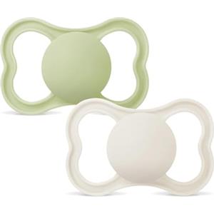 MAM Air Succhietto 16+ Mesi (Set da 2), Ciuccio MAM 16-36 mesi per pelli sensibili e delicate, Kit 2 accessori neonato con tettarella in caucciù naturale e porta ciuccio sterilizzatore, Neutro/Giallo