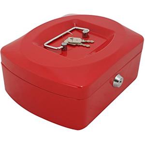 Alco-Albert 8410-12 - Cassetta portamonete piccola con serratura, cassetta con vassoio per il conteggio delle monete, 2 chiavi, 205 x 160 x 85 mm, rosso