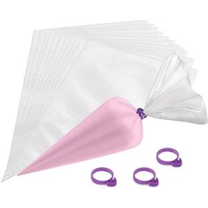 Naiocase sac a Poche USA e Getta, 100 Pezzi saccapoche Professionale Grandi per Decorazione pasticceriam, Spessore 80 ¦Ìm, 16 inch (con 3 Cinturini per Sigillatura a Tenuta)
