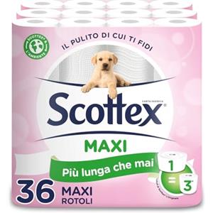 Scottex Pulito Originale Carta Igienica, Morbida e Resistente, Formato XXL, Fatto in Italia, 36 Rotoli Mega, 500 Strappi