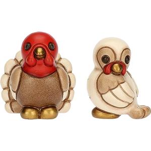 THUN - Set 2 Tacchini in Ceramica Decorata a Mano, Linea Presepe Classico, Decorazioni Natale Casa, 3.1x2.7x3.8 cm e 3.7x3.7x4 cm