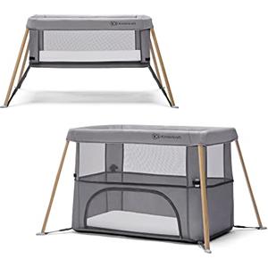 kk KinderKraft Lettino Campeggio 2in1 MOVI, Culla da Viaggio, Box bambini, Pieghevole, Ingresso aggiuntivo, con Materassino, Borsa Trasporto, Grigio Legno