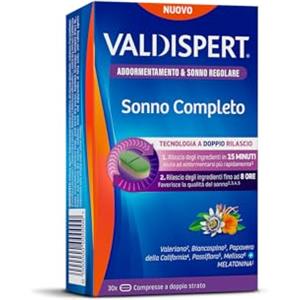 Valdispert Sonno Completo, Integratore per l'addormentamento e il sonno regolare, a base di melatonina ed estratti botanici, 30 compresse a doppio strato