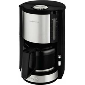 Krups KM321 Proaroma Plus Macchina da caffè con recipiente in vetro, 10 tazze, 1100 W, design moderno, Nero con inserti in acciaio inox