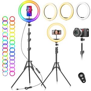 FGRYB Ring Light Professionale Luce Selfie - 10 LED Lampada con Telefono - Luce ad Anello con 59 Treppiede Alto 40 Modalità RGB Di Illuminazione 13 Luminosità per Trucco Fotografia Youtube Video