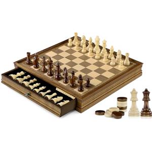 Peradix 2 in 1 Scacchiera e Dama in Legno, Set Magnetico con Cassetto, da Viaggio Fatti a Mano,Scacchiera Professionale Gioco da Tavola,32x32cm