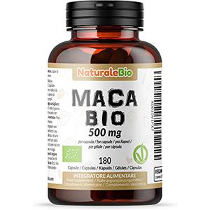 NaturaleBio Maca Peruviana Biologica in Capsule da 500mg - 180 capsule. Gelatinizzata, Naturale e Pura, Prodotto in Perù dalla Radice di Maca Bio. NaturaleBio