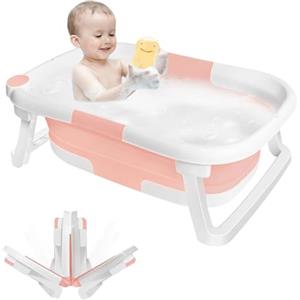 OHMG Vasca da Bagno Pieghevole per Bambini, Vasca Neonato Bagnetto, Vaschetta Bagnetto Portatile Multiuso, con supporto, con Tappetino Antiscivolo e Foro di Scarico