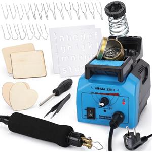 YIHUA 939-II Kit Stazione per Pirografia su Legno con Penna per Pirografia Regolabile a Temperatura, Impugnatura Morbida, 20 Punte in Filo, 2 Stencil, Supporto Sicuro EU Plug (4 Pezzi di Legno)