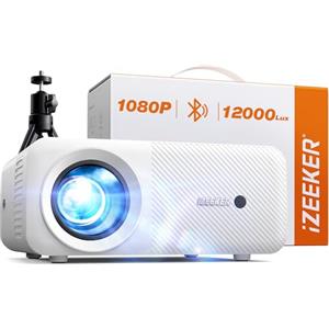iZEEKER Proiettore Portatile Bluetooth, 2024 Mini Proiettore 12000 Lux 1080P, iZEEKER VideoProiettore Home Cinema per iOS Android PC TV Stick HDMI USB PS5 XBOX (Treppiede inclusi)