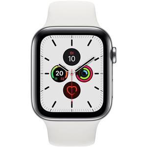 Apple Watch Series 5 (2019) | 44 mm | Acciaio inossidabile | GPS + Cellular | argento | Cinturino Sport bianco