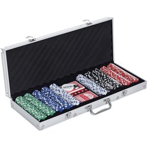 HOMCOM Valigetta Poker Professionale in Alluminio con 500 Fiches, 2 Mazzi di Carte e Dadi per Texas Hold'em e Blackjack