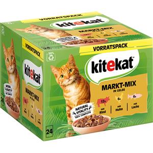 Kitekat Alimento Umido per Gatti in Buste - Mix del Mercato in Gelatina, 24 x 85 g, Completo e Senza Conservanti