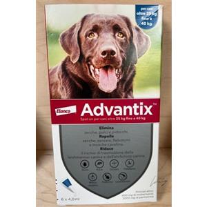 Elanco Advantix Spot-On 6 Pipette Antiparassitario per Cani da 25 a 40 Kg - Elimina Pulci e Zecche