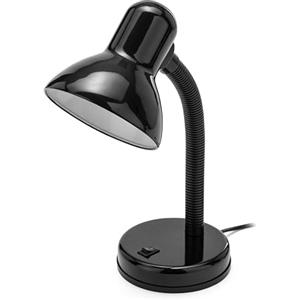 VELAMP - Lampada da Tavolo Charleston con Collo Flessibile, Lampada da Scrivania e Comodino dal Design Moderno, Abat Jour da Comodino per Lettura con Interruttore, Lampadina E27 Cavo 150cm - Nera
