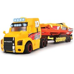 Dickie Toys Mack Truck Sea Race 40 cm con Motoscafo, Parti Apribili, Luci e Suoni, per Bambini dai 3 Anni
