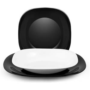 H&H Black&White Servizio Tavola 18 Pezzi, Vetro Opale, Bianco/Nero