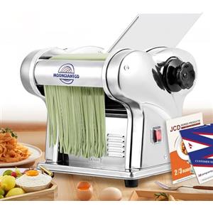 Moongiantgo Macchina per Pasta Elettrica, 2 Lame, 9 Grado di Spessore | Tirapasta Elettrico Acciaio Inox, 1.5 mm Fine & 4 mm Piatta, 0.3-3 mm Regolabile, per Fettuccine, Tagliolini, Spaghetti