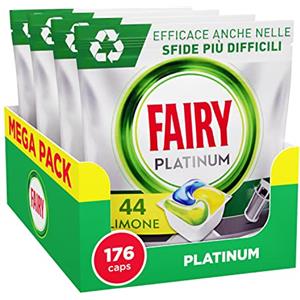 Fairy Platinum Detersivo Pastiglie Lavastoviglie Brillantante, 176 Capsule Lavastoviglie, Limone, Con Sistema Di Prelavaggio Integrato, Efficace Nelle Sfide Difficili Contro Lo Sporco