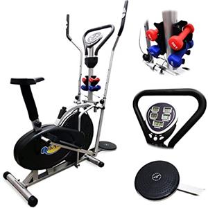 FFitness Cyclette Ellittica Volano 5kg, Ellittica Home Trainer 2 in 1, Bici da Camera, Monitor LCD, pesetti e Disco Torsione Inclusi
