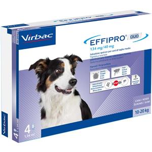Virbac Effipro Duo Antiparassitario Spot-On per Cani 10-20 kg - 4 Pipette con Fipronil e Piriproxifene