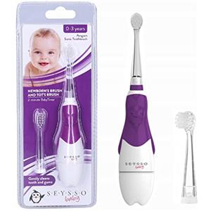 SEYSSO Penguin - Spazzolino elettrico per bambini 0-3 anni - Con 2 spazzole di ricambio e 1 batteria