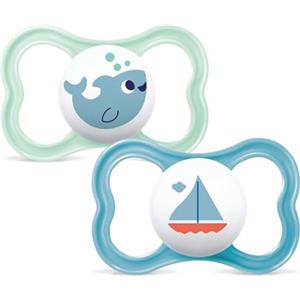 MAM Air Succhietto 16+ Mesi (Set da 2), Ciuccio MAM 16-36 mesi per pelli sensibili e delicate, Kit da 2 accessori neonato con tettarella in silicone e porta ciuccio sterilizzatore, Azzurro/Celeste