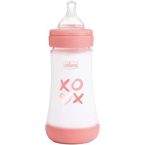 Chicco PERFECT 5 Biberon Anticolica 240 ml, Biberon Flusso Medio, 2 Mesi + con Tettarella in Morbido Silicone, Biberon Biofunzionale con Intui-flow System da 240 ml, Rosa