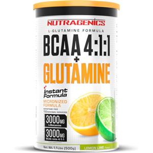 Nutragenics BCAA 4 1 1 + Glutamine - BCAA Glutamina - BCAA Glutamine - BCAA 4 1 1 polvere e glutammina aromatizzata - 500 g (Lima Limone)