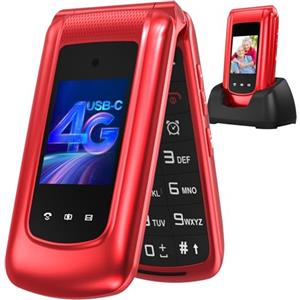 uleway 4G Telefono Cellulare per Anziani con tasti grandi,Dual SIM Cellulare a conchiglia con tasto SOS, Pantalla 2,4+1.77