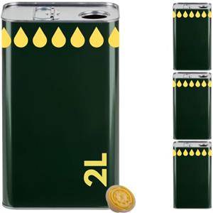 acquaverde | 3 Lattine per Olio di Oliva, Lattina Verde con Litografia Gocce Oro, in Metallo, Contenitore Alimentare, Latta da 2 Litri con Tappo Ermetico e Maniglia