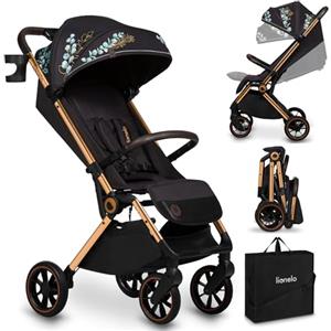 LIONELO Cloe Passeggino leggero e pieghevole per bambini da 0 fino a 22kg Schienale regolabile Posizione nanna Impermeabile, Cinture a 5 punti, Ruote XXL, Zanzariera, Portabicchieri (Momenti d'oro)
