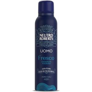 Neutro Roberts, Deodorante Spray Uomo Essenza Marina, Con antiodore, Zero Sali di Alluminio, Zero Macchie, Con Puro Olio di Glicerina, Deodorante Uomo, Dermatologicamente testato, 150 ml, 48h