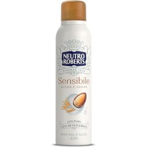 Neutro Roberts, Deodorante Spray Pelle Sensibile con Avena Lenitiva e Argan, Zero Sali di Alluminio, Zero Alcol, con Puro Olio di Glicerina, Per Pelli Sensibili, Dermatologicamente testato, 150ml, 48h