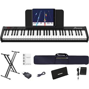 OYAYO Tastiera da piano a 61 tasti con tasti semi-ponderati e supporto per tastiera, pianoforte digitale con interfaccia USB MIDI e tastiera Bluetooth per principianti e bambini adulti