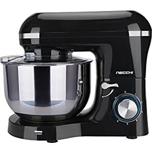 Necchi Impastatrice NKSM1518, Impastatrice planetaria 1400W, Ciotola in acciaio da 5,5 L con coperchio trasparente, 6 velocità + funzione pulse, Base in ABS, Ingranaggi in metallo