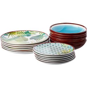 Tognana servizio piatti tavola Jungle multicolore set 18 pz porcellana
