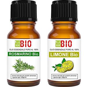 Laborbio Set 2 oli essenziali Rosmarino - Limone 100% Puri Naturali Biologici - Certificati uso interno Terapeutici Alimentari Diffusori Aromaterapia Cosmetica - Laborbio