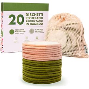 ENOOSO 20 Dischetti Struccanti Lavabili in Bambù | Dischetti Struccanti Riutilizzabili | Salviette Struccanti Viso con Sacchettino | Enooso (12 Soft + 8 Scrub)