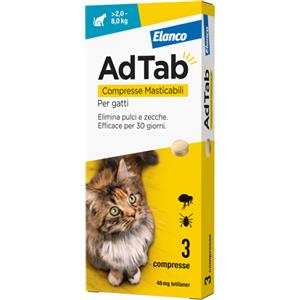 Elanco AdTab Compresse Masticabili per Gatti (2-8 kg) - 3 Compresse Aromatizzate contro Pulci e Zecche