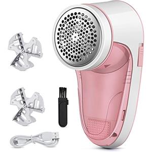 Hippodance Levapelucchi Elettrico,Leva Pelucchi Elettronico,Togli Pelucchi Elettrico per Abiti e Tessuti,Ricaricabile via USB, con Spazzola e Lame di Ricambio-Rosa